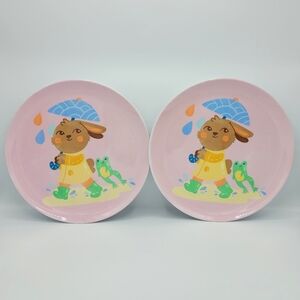 Spritz 10" Melamine Spring Easter Pink Dinner Plates Rainy Day Bunny Frog (2 pk)